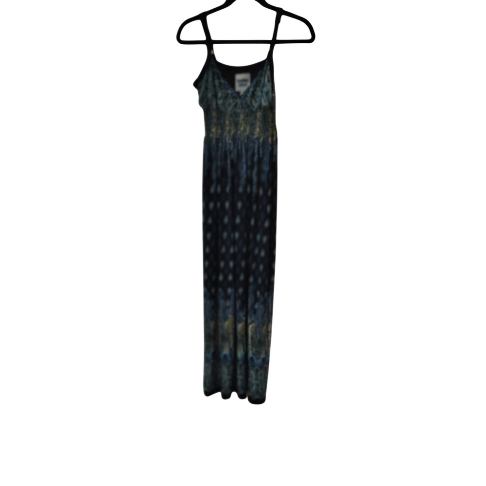 Bailey Blue Womens Blue Green Paisley Smocked Bodice Maxi Dress Small Boho
